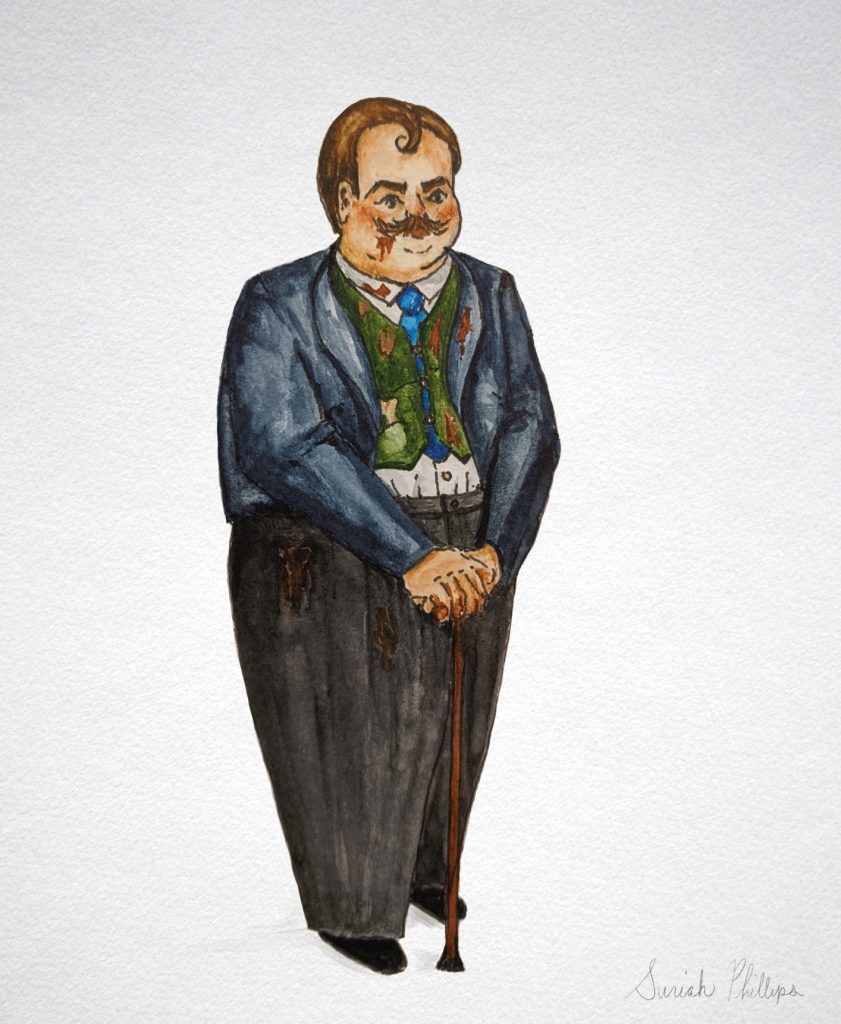 A sensational drawing of Count Rostov, covered in sauce